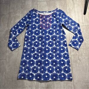 Vineyard Vines Girls Blue Floral Burst Long Sleeve Dress size M pink embroidery